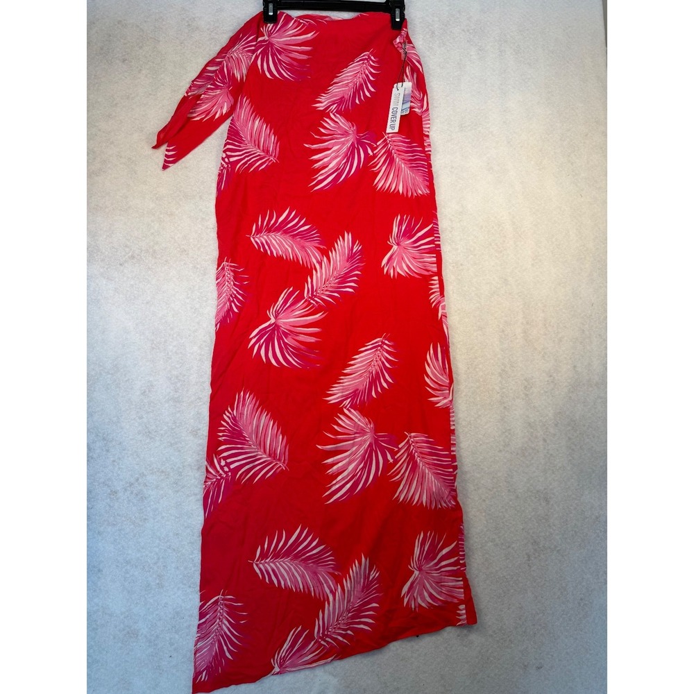 Women's Red Pink Palm Print Swim Cover Up‎ Sarong Wrap Skirt Size Small NWT